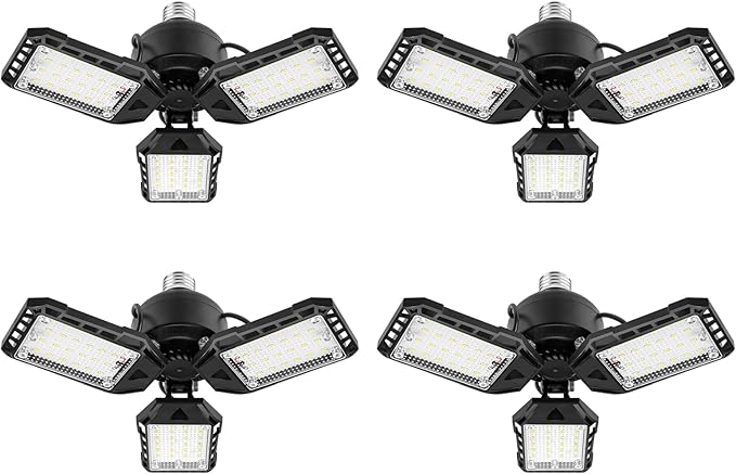 LED Garage Lights Bulb 4 Pack -80W, 8000LM 6500K Led Shop Light with 3 Deformable Panels, Basement Barn Light Garage Ceiling Lights, E26/E27 for Garage, Warehouse, Shop, Basement