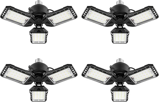LED Garage Lights Bulb 4 Pack -80W, 8000LM 6500K Led Shop Light with 3 Deformable Panels, Basement Barn Light Garage Ceiling Lights, E26/E27 for Garage, Warehouse, Shop, Basement