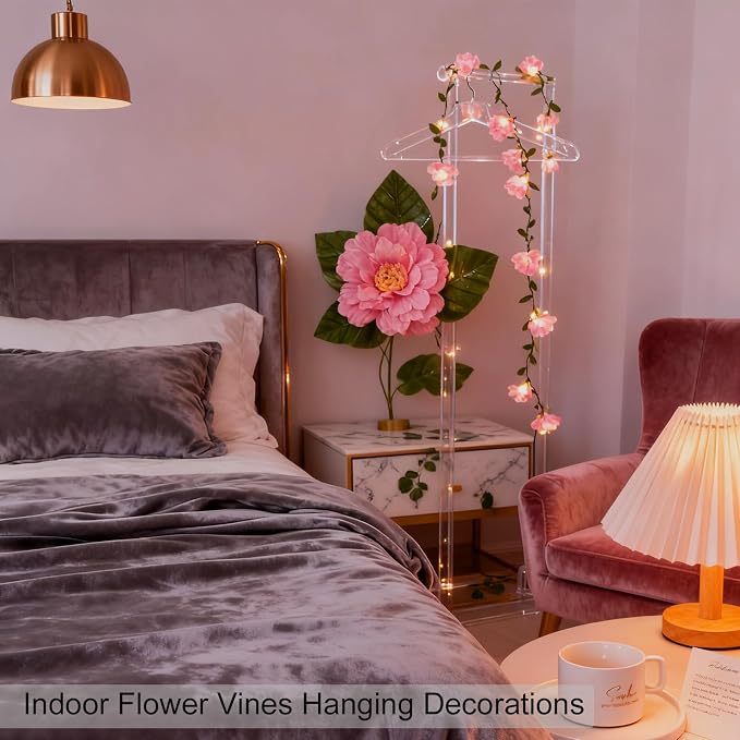 USB Plug-in 16.5ft Pink Cherry Blossom Flower Vine Fairy Lights Decorations | 50 Led Floral Leaf String Lights For Girl'S Bedroom, Window, Wall, Wedding, Birthday, Party, Christmas Hanging Indoor Decor
