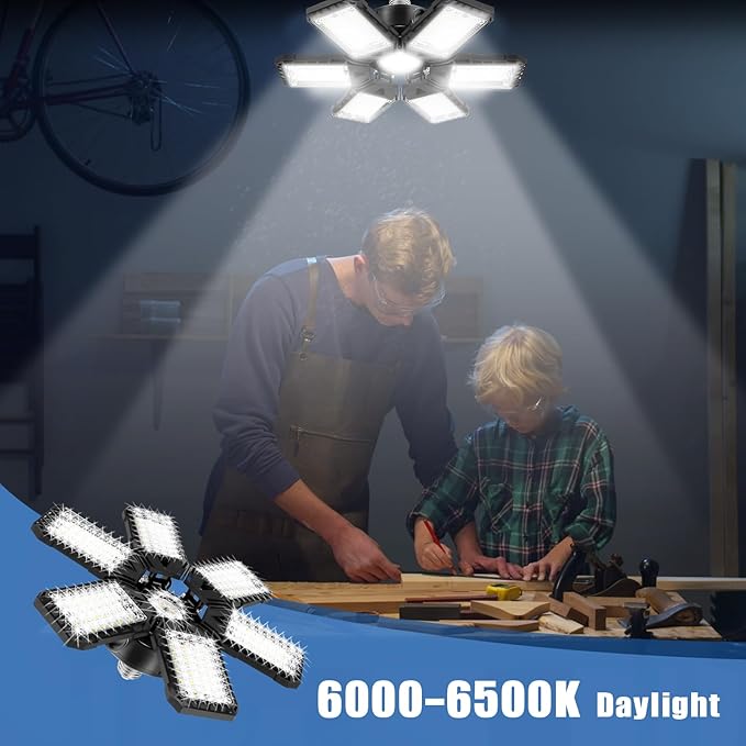 LED Garage Lights Bulb 4 Pack -180W, 18000LM 6500K Led Shop Light with 6+1 Deformable Panels, Basement Barn Light Garage Ceiling Lights, E26/E27 for Garage, Warehouse, Shop