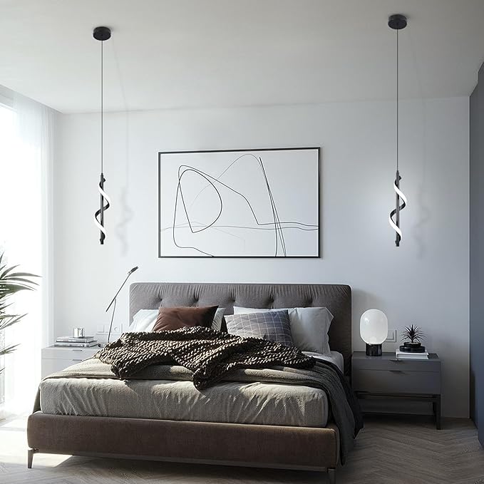 CANEOE 3 Packs Modern Spiral Led Pendant Light Fixture, Cold White 5500K Kitchen Island Pendant Lamp, Adjustable Hanging Light Fixture for Bedroom Living Room Kitchen Sink