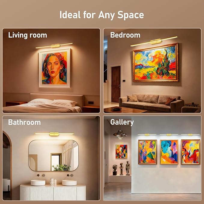 Glendan Wireless Picture Light for Wall: 24" Rechargeable Art Light with Remote & Timer, 8000mAh Battery Operated Poster Lights, 3 Color Modes & 3 Brightness Levels for Pictures, Gallery, Frame