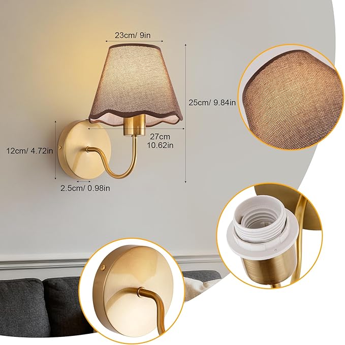 ADISUN Battery Operated Wall Sconce Set of 2, Gold Wall Lamps Rechargeable Bulbs for Living Room, Brown Rattan Shade, Wireless Wall Lights for Bedroom Living Room Hallway Kitchen(2 Bulbs Included)