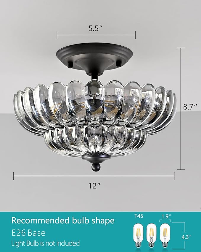 3-Light Corridor Fixture Semi-Recessed Ceiling Light Smoked Glass Modern Lighting Suitable for Bedrooms, Kitchens, Entryways, Bathrooms