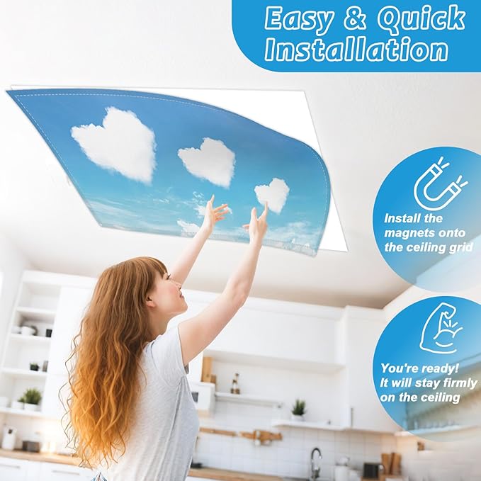 Wiooffen 6 Pcs Fluorescent Light Covers with 60 Magnets Decorative for Classroom Ceiling Light 4 x 2 Feet Magnetic Light Covers Filter Easy Install for Office Hospitals & Home (Love)
