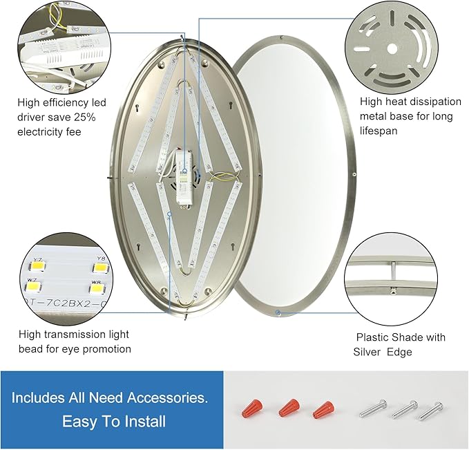 DLLT Flush Mount LED Ceiling Light: 32 Inch 5CCT (3000K-6000K) & Dimmable Ceiling Light Fixtures for Bedroom Hallway - 45W Modern Brushed Nickel Super Bright Kitchen Lighting Fixtures Ceiling