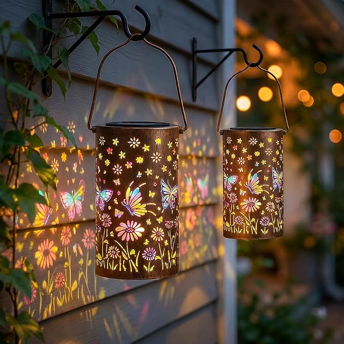 Colorful Butterfly Solar Lanterns Outdoor Waterproof, Garden Decor Gifts for Women Mom Sister Grandma, LED Hanging Solar Lantern Lights Outside for Table Yard Lawn Garden Path Porch Decor