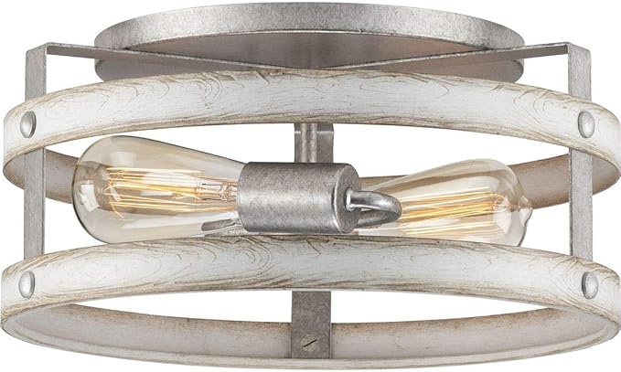 Progress Lighting Gulliver Collection 2-Light Whitewashed Farmhouse Flush Mount Ceiling Light, Galvanized, 6.50x14.37x14.37