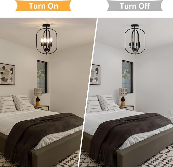 Black Semi Flush Mount Ceiling Light Fixture, Modern Close to Ceiling Light Fixtures Ceiling Mount, Dimmable Foyer Kitchen Lighting Fixtures Ceiling Lights for Bedroom, Hallway, Laundry Room, Entryway