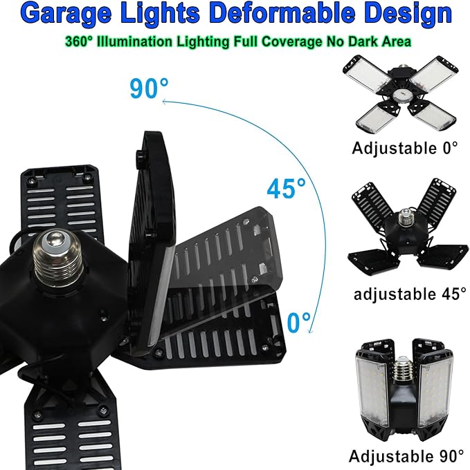 150W LED Garage Light 2Pack, 15000 Lumen 4+1 Adjustable Panel, 6500K Daylight Garage Lighting