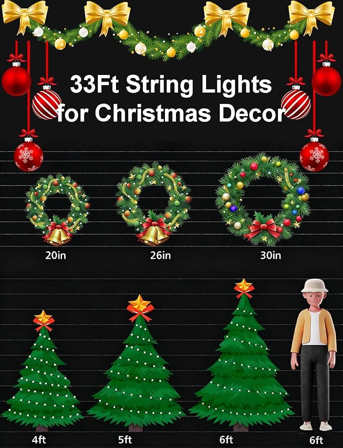 echosari Christmas String Lights, 100 LED Smart String Lights 33Ft Millions Color Changing with App, Music Sync for Yard Garden Xmas Trees Decor (Clear Cable)