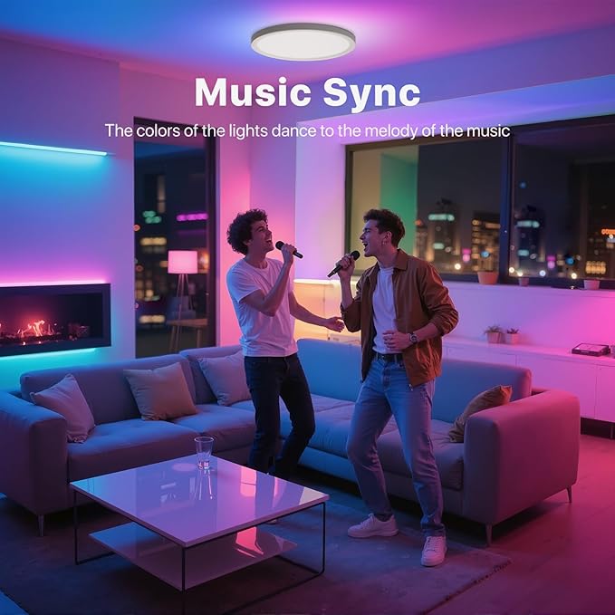 Smart LED Ceiling Light Flush Mount,16 Inch RGB, Dimmable 3000K-6500K, Night Light 2000K, Compatible with Alexa, Google, Tuya