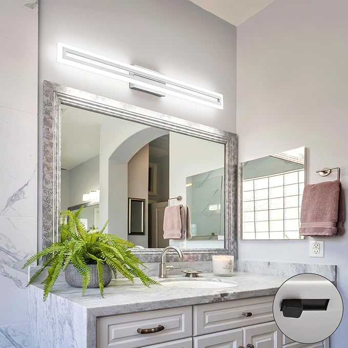 SOLFART Bathroom Lighting Fixtures Brushed Nickel Led Modern Vanity Light 40 Inch 5 Color Adjustable 5CCT