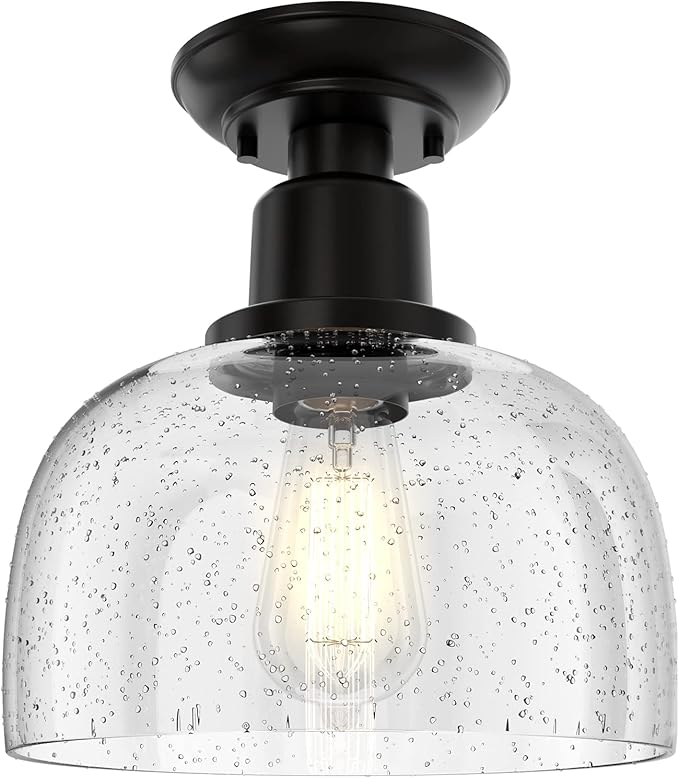 EAPUDUN Semi Flush Mount Ceiling Light, Modern Light Fixture with Seeded Bubble Glass Shade, Oil Rubbed Bronze Finish for Hallway Corridor Kitchen Bathroom Bedroom Passway, FMA1123-ORB