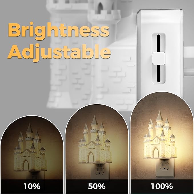 DORESshop Night Lights Plug into Wall,3D Printed Castle Night Light, 3000K Soft White NightLight, 3 Level Brightness Adjustable Dimmable Nightlights with Dusk to Dawn Sensor for Bathroom Hallway