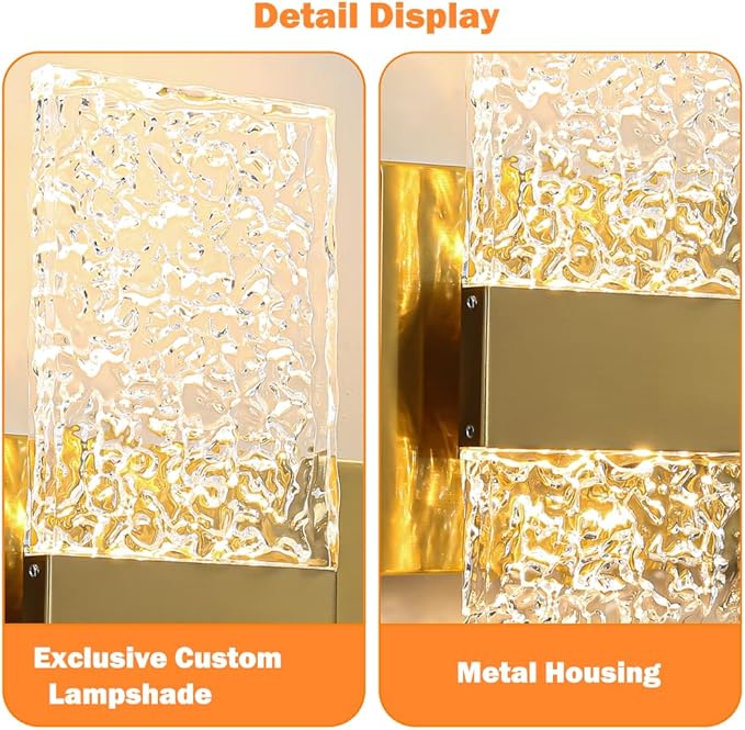 Modern Brushed Gold 4-Lights Bathroom Vanity Light, Eleglant Brass LED Bathroom Light Fixtures over Mirror, Dimmable Acrylic Shade Wall Lighting Fixtures, Hardwired Wall Light(H9.25in, L13.78in)
