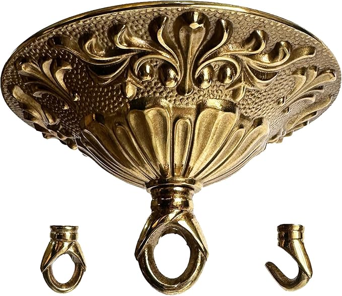 5.51 Inches Diameter Brass Light Canopy Kit with Hooks, Heavy Duty Replacement Ceiling Light Cover Plate, Antique Chandelier Replacement Parts with Mounting Hardware (Brass, A-01)