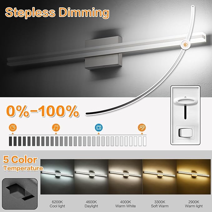 SOLFART Vanity Lights for Bathroom Brush Nickel Modern 32 Inches Bathroom Light Fixtures 5CCT LED Wall Lights