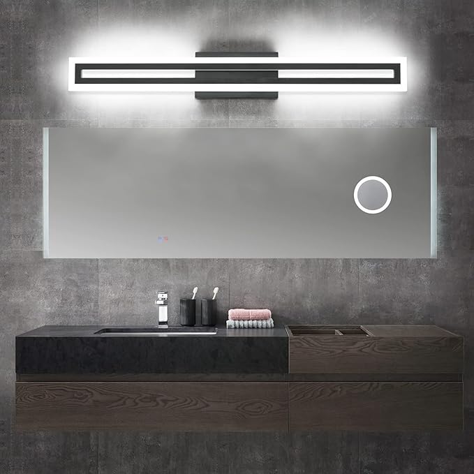 SOLFART Bathroom Vanity Light Fixtures Vanity Lights for Mirror Bathroom Lighting Black Led Light 6000K