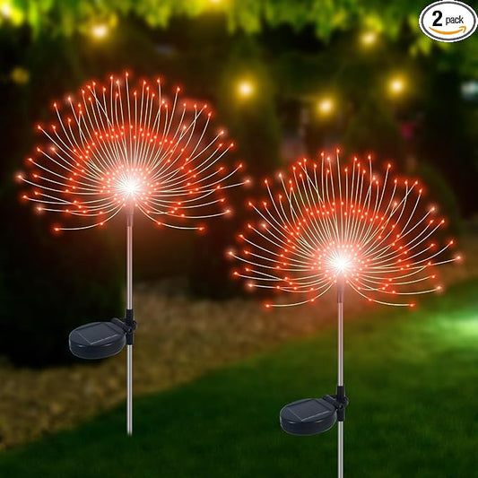 Slyuexu Solar Garden Lights Outdoor Waterproof, 2 Pack 120 LED Solar Firework Lights Decorative Garden Décor Outside for Flowerbed Pathway Party Christmas Decorations, Orange