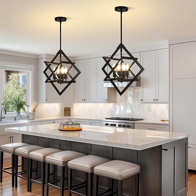 2 Pack Modern Pendant Lights Kitchen Island (18", 4-Light), Matte Black Pendant Light Fixtures, Farmhouse Chandelier Kitchen Island Lighting, Hanging Pendant Lights Fixture for Kitchen Island Entryway