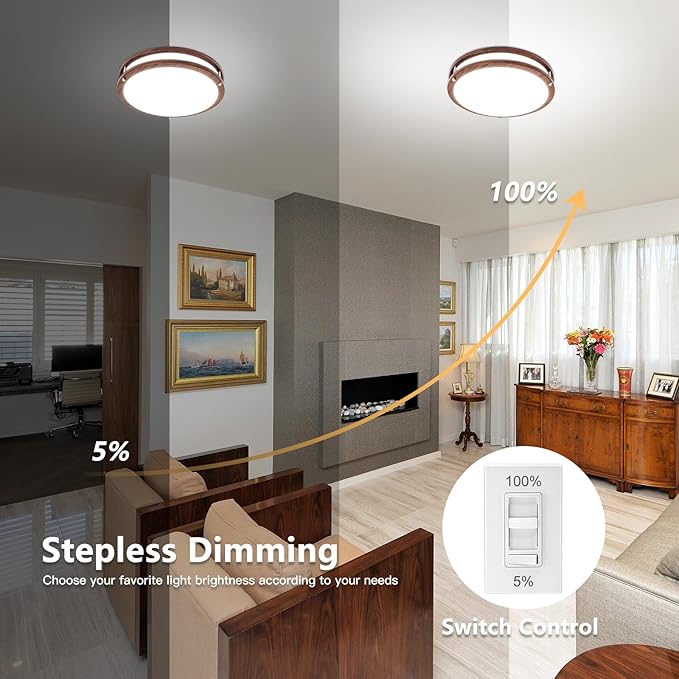 Flush Mount Ceiling Light - 2 Pack 36W 3000K/3500K/4000K/5000K/6000K Dimmable Led Ceiling Light Fixture for Kitchen Hallway Bedroom Bathroom (2, Nussbaum, 12 Inch)