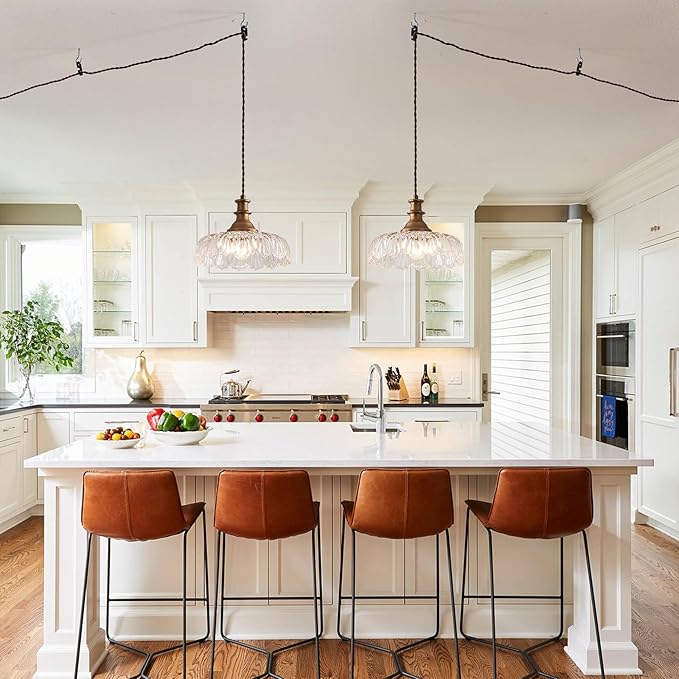 HDDFL Plug in Pendant Light Fixture Vintage Pendant Lighting Fixtures with Plug in Cord Hanging Light Kitchen Glass Hanging Lamp with Switch for Island Dining Table Living Room
