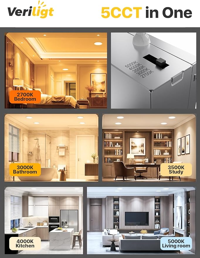 36 Pack 6 Inch LED Recessed Light, Dimmable, Damp Rated, 5CCT Selectable, 12W 1200LM, 120V, Silm Canless Wafer Ceiling Light, ETL&FCC