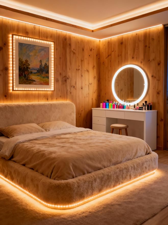Warm White Led Lights Strip Rope Lights for Easter Housewarming Party Indoor Decor Cuttable Strip Lights for Baby Room Bedroom Bathroom Living Room Kitchen Ceiling Wall Vanity Mirror Decoration