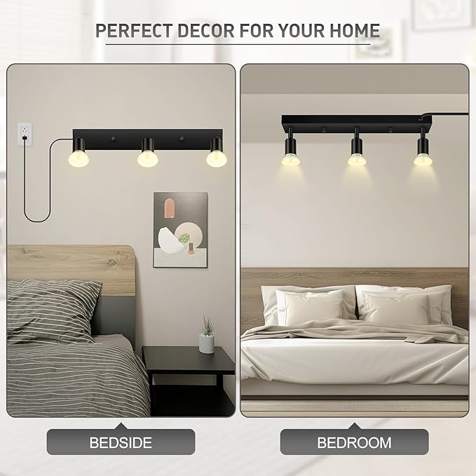 Plug in Track Lighting, 16" LED Track Light Fixtures Ceiling, Black 3 Way GU10 Wall Spotlight, Rotatable Track Head, Plug in Ceiling Light Kitchen Hallway Living Room,15 Foot Power Cord(NO Bulb)