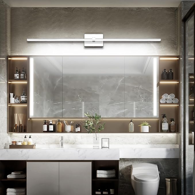 ZUZITO Modern Bathroom Vanity Light 48 inch 32W Dimmable 5CCT LED Bathroom Light Fixture Over Mirror Chrome Vanity Lights Bar for Bath