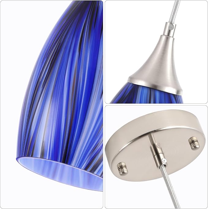 GLADFRESIT Deep-Sea Blue Pendant for Kitchen Islands – Handcrafted Elegance with Adjustable Nylon Core and Ceramic Holder, Pack of 1 for Dining Room, Entryway (Bulb Excluded)