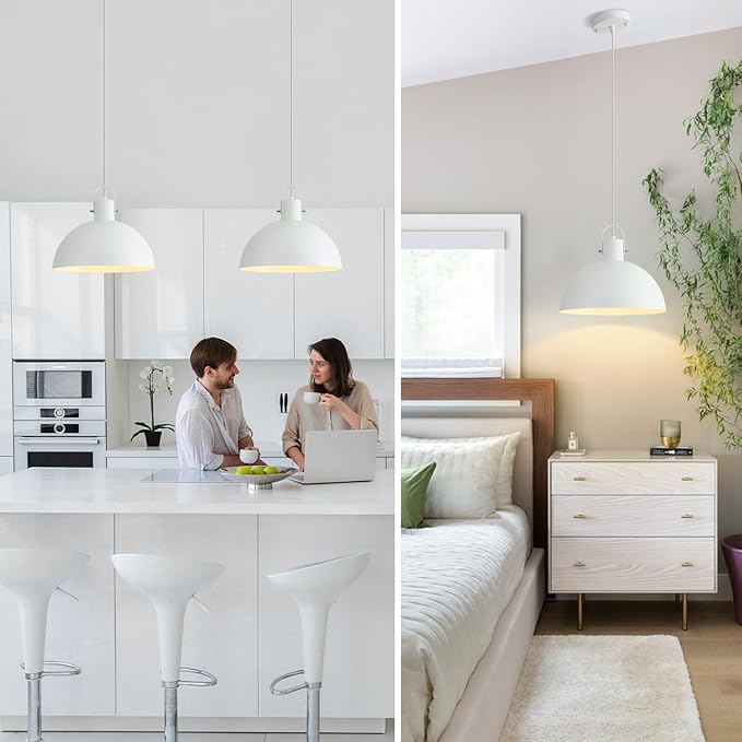 White Pendant Light 2 Pack, 11.8 Inch Dome Pendant Lights Kitchen Island, Farmhouse Pendant Lights for Kitchen Island, Dining Room, Living Room