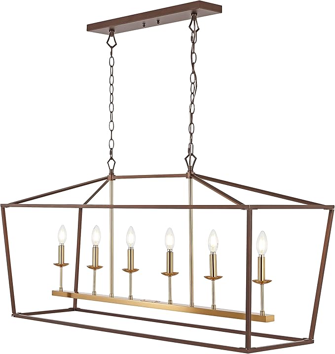 JONATHAN Y 49" Oil Rubbed Bronze/Brass Gold Lantern Pendant Light, 1-Light Pagoda Style Metal Cage Farmhouse Hanging Ceiling Fixture for Kitchen Island, LED Bulb Included (JYL7439D)