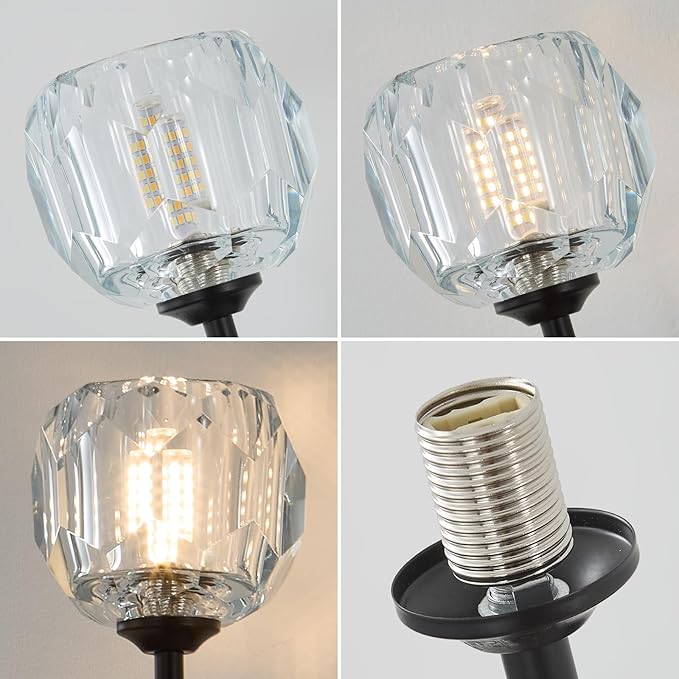 Black Crystal Wall Sconces Set of Two with G9 Bulbs, Mid Century Modern Diamond Light Brass Vintage Long Lighting Fixture Hardwired for Elegant Vanity Living Room Bedroom Bathroom Hallway
