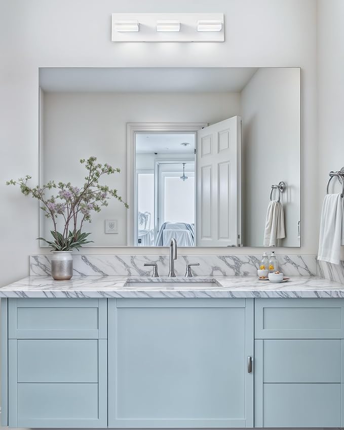 VONLUCE Bathroom Vanity Light Fixture, 3-Light Modern LED Vanity Lights, 3CCT Adjustable Bathroom Light with Memory Function Rotatable Shades, 18" Wall Lighting Fixture Over Mirror, Matte White