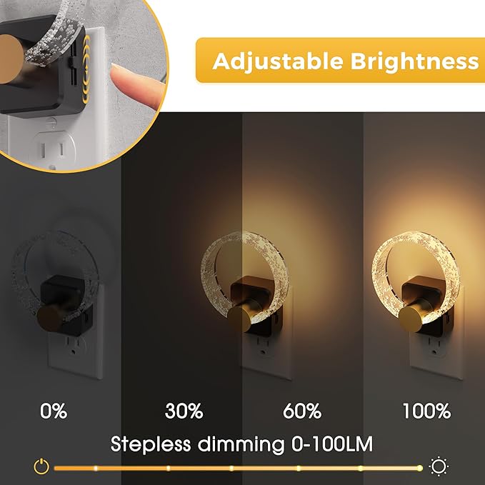 L LOHAS LED Night Lights Plug into Wall, 2 Pack Plug in Night Lights with Light Sensor, 3000K Soft White, 0-100LM Brightness Adjustable, Bubble Nightlight for Bathroom Bedroom Hallway