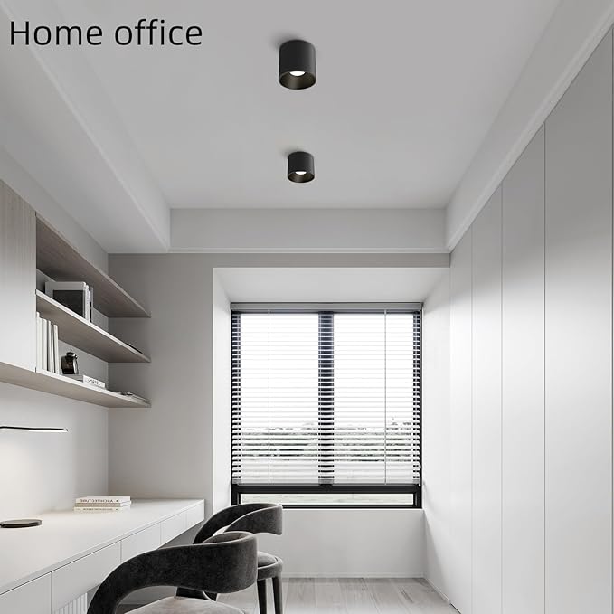 Modern Ceiling Spot Light Fixture, Dimmable Flush Mount Light 4.72'' Cylinder for Living Room, Hallway, Foyer, Dining Room - 3000K, 15W, CRI 90 (Black)