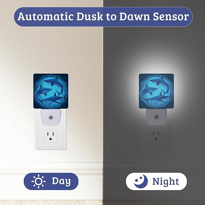 Shark Night Light,Plug Into Wall with Dusk to Dawn Sensor Wall Lamp, LED Nightlights for Bedroom, Bathroom, Kitchen, Hallway, Room Decorative for Boys Girls Women Men Gifts