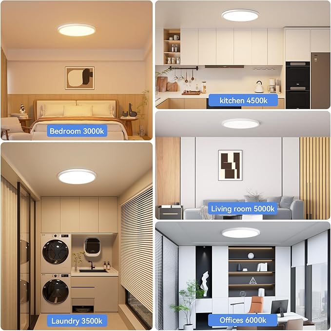 hunhun 4 Pack12 Inch Dimmable LED Flush Mount Ceiling Light Fixture 28W 3200LM 5 Color Temperature in One 3000K to 6000K Super Slim Round Flat Ceiling Lamp for Living Bedroom Kitchen Laundry White