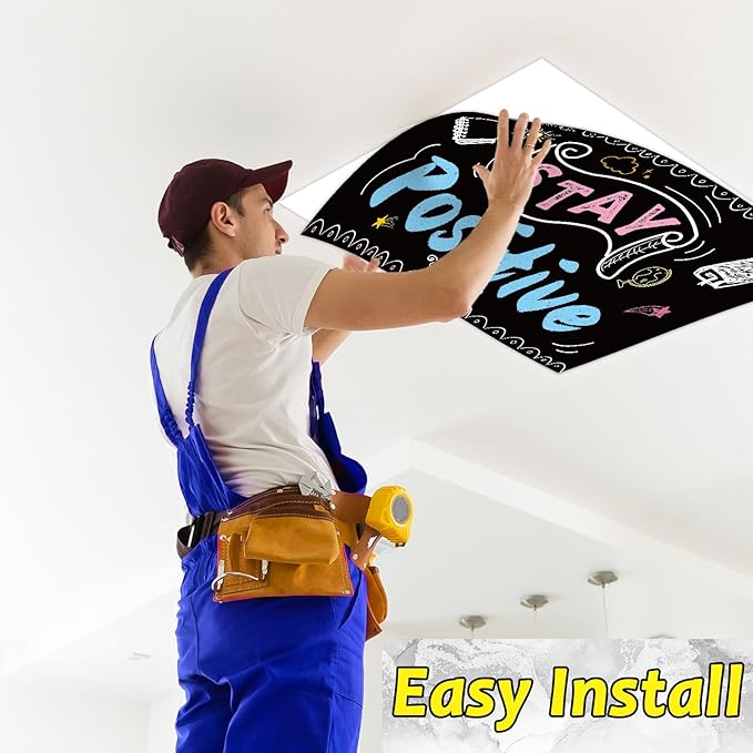 8Pcs Inspirational Fluorescent Light Covers for Classroom Ceiling Light 4x2Ft Motivational Word Magnetic Lights Cover Filter Easy Install for Back to School Office Hospital Ceiling Supply (Blackboard)