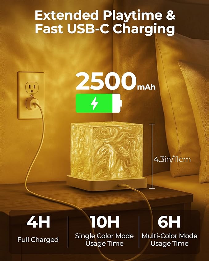 Rechargeable Shower Light No Wiring, 16 Color Changing Ocean Wave Lamp Projector, Waterproof Shower Mood Light Cube with Remote, Bathroom Mood Lighting, Bathtub Lights for Relaxing Spa, Bath, Bedroom