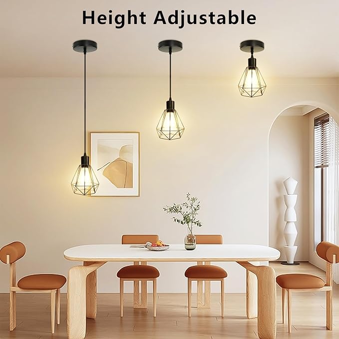 LTBLIGHT 2-Pack Industrial Pendant Light Fixtures, Black Hanging Ceiling Light with Adjustable Height Cord, Modern Pendant Lamps for Kitchen Hallway Bedroom Corridor, E26 Base(Bulbs Not Included)