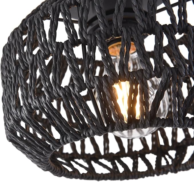 2 Pack Farmhouse Light Fixtures Ceiling Mount,Mini Rattan Boho Semi Flush Mount Ceiling Light,Hand Woven Hallway Light Fixtures for Bedroom Entryway