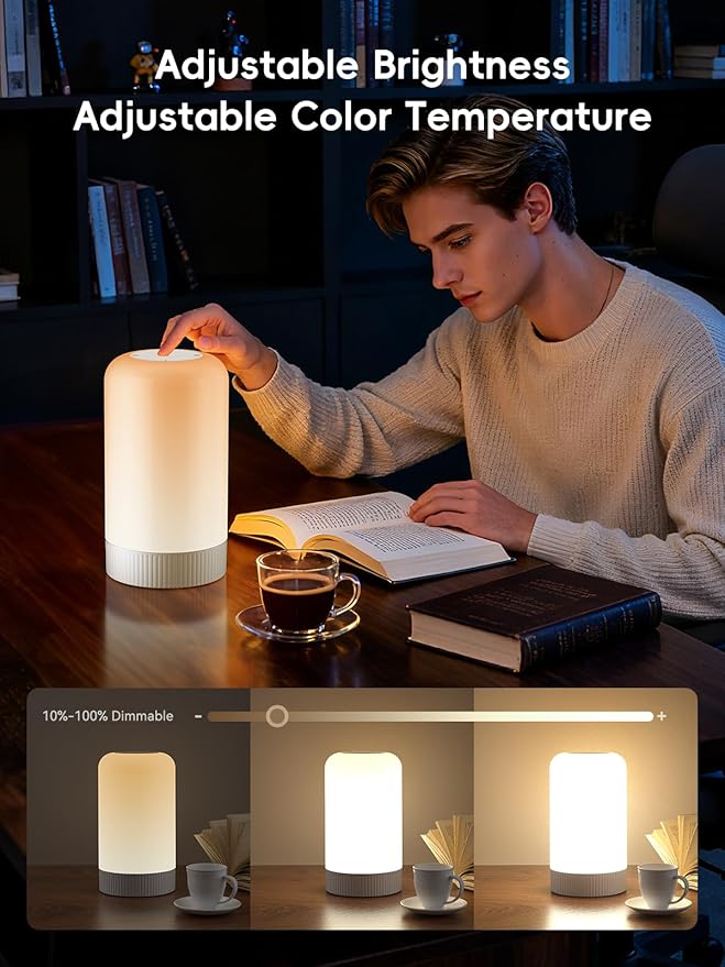 RGBICWW Smart Table Lamp, Touch Bedside Lamp with App Control, LED Desk Lamp with Music Sync, 30+ Scenes & 16M Colors, Color Changing Lamp for Bedroom Living Room Gaming Dimmable Night Light, Grey