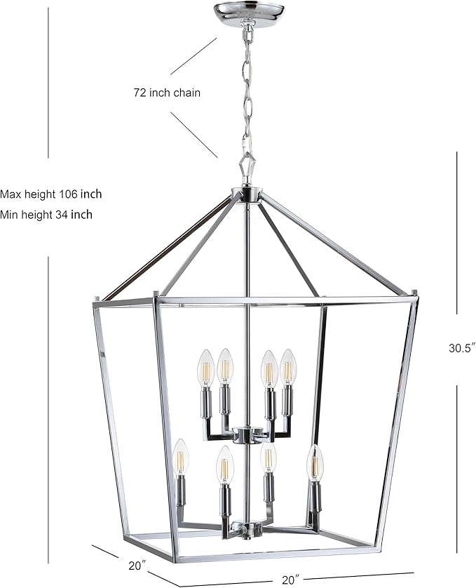JONATHAN Y 20" Chrome Lantern Pendant Light, 1-Light Pagoda Style Metal Cage Farmhouse Hanging Ceiling Fixture for Kitchen Island, LED Bulb Included (JYL7438C)