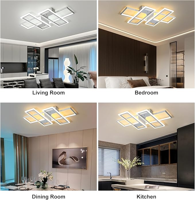 GEADI Modern Dimmable Ceiling Light Fixture,35.4" White LED Flush Mount Ceiling Lights with Remote Control,4 Ring Square Light Fixture for Bedroom Dining Room Living Room Kicthen (80W)
