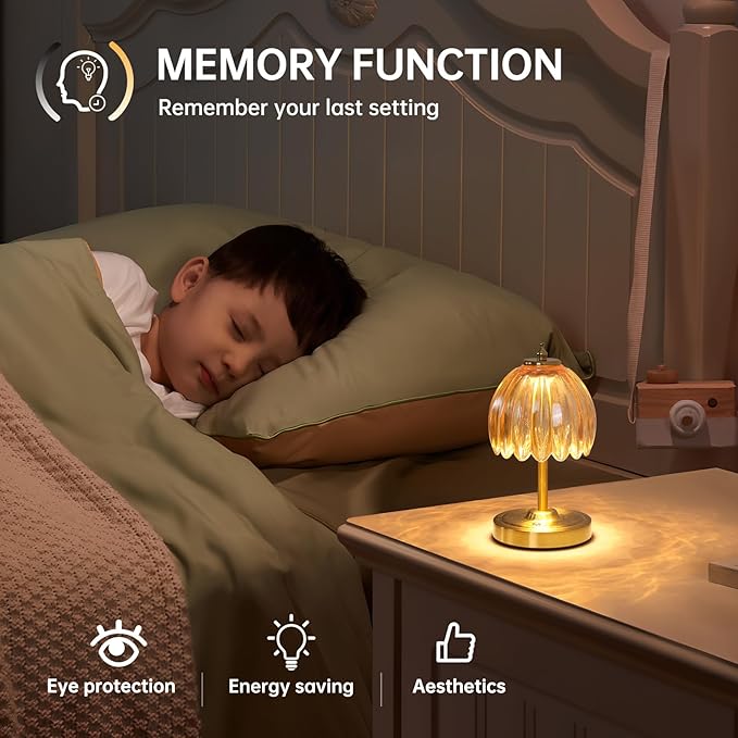 Shenmoyl Set of 2 Tulip Table Lamp with 5200mAh Battery & Touch Control, Cordless Small Table Lamp with 3 Colors, Rechargeable Battery Operated Table Lamps for Nightstand, Bedroom (Amber Tulip)