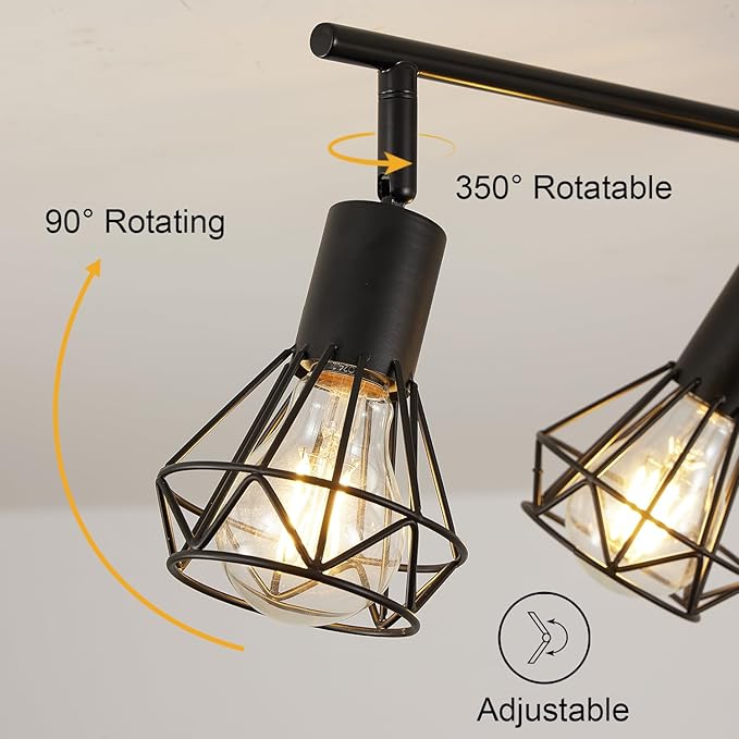 4 Light Plug in Track Light Adjustable Kitchen Track Lighting Fixture Ceiling 19.6tf Long Cord with On/Off Switch Flexible Black Farmhouse Track Lighting