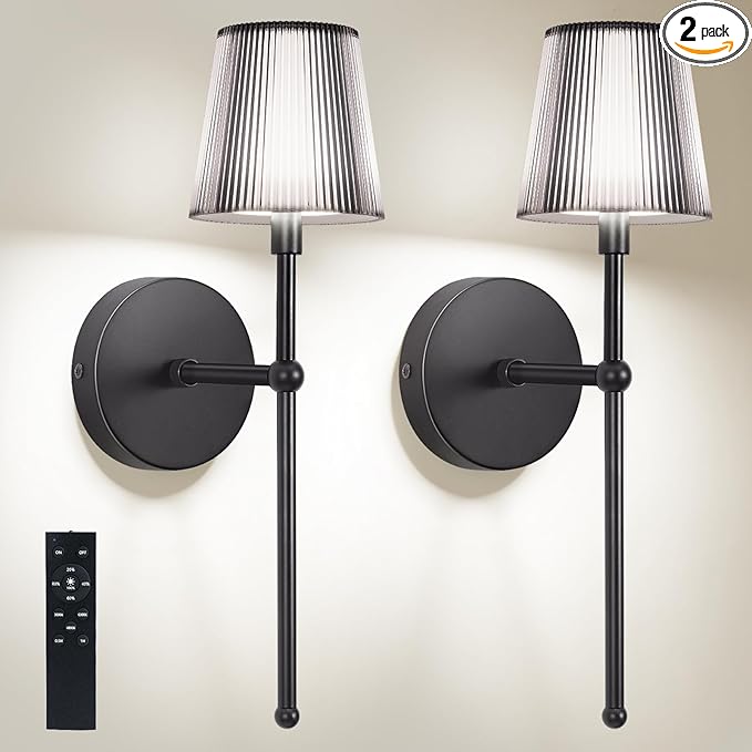 TaoFiaCo Battery Operated Wall Sconces Set of 2, Wireless Wall Sconce with Remote Dimmable Timer, Rechargeable 5200mAh, Cordless Wall Light for Bedroom Living Room, Hallway, Light Decor